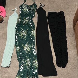 Floral Green Dress with Black and Mint Outfits